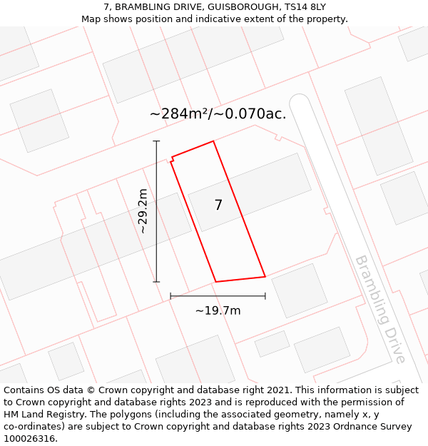 7, BRAMBLING DRIVE, GUISBOROUGH, TS14 8LY: Plot and title map