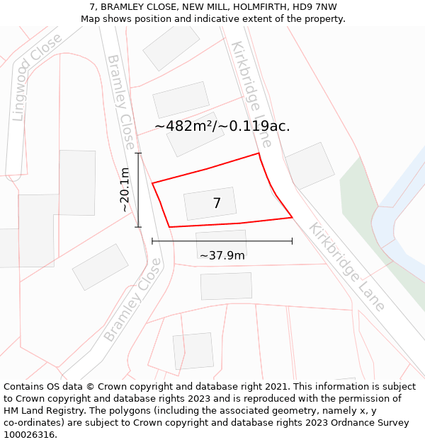 7, BRAMLEY CLOSE, NEW MILL, HOLMFIRTH, HD9 7NW: Plot and title map