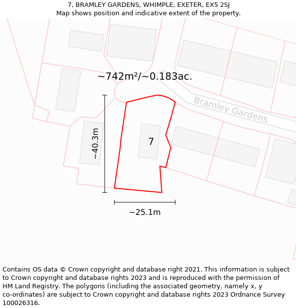 7, BRAMLEY GARDENS, WHIMPLE, EXETER, EX5 2SJ: Plot and title map