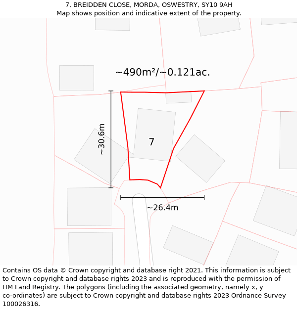 7, BREIDDEN CLOSE, MORDA, OSWESTRY, SY10 9AH: Plot and title map