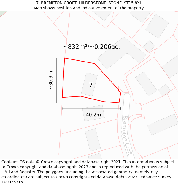 7, BREMPTON CROFT, HILDERSTONE, STONE, ST15 8XL: Plot and title map