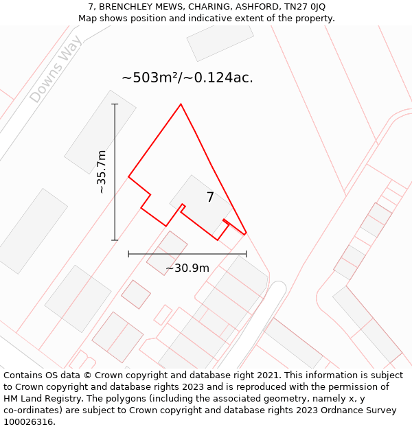 7, BRENCHLEY MEWS, CHARING, ASHFORD, TN27 0JQ: Plot and title map