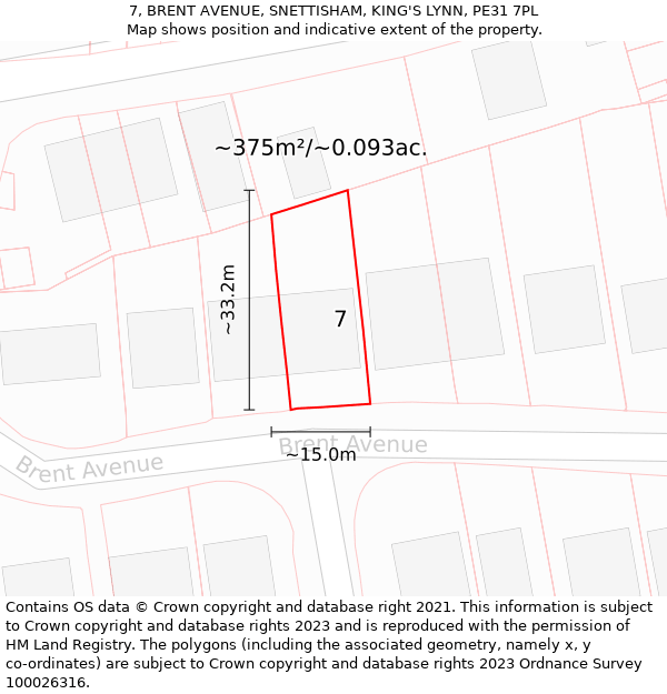 7, BRENT AVENUE, SNETTISHAM, KING'S LYNN, PE31 7PL: Plot and title map