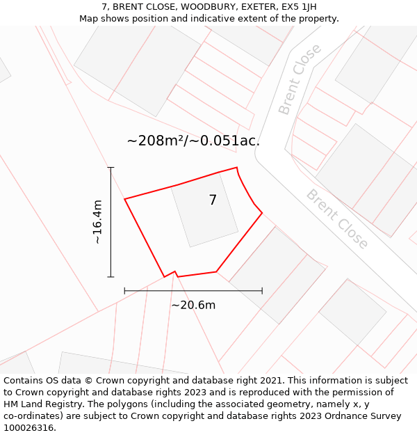 7, BRENT CLOSE, WOODBURY, EXETER, EX5 1JH: Plot and title map
