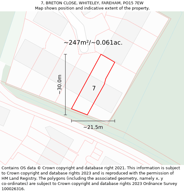 7, BRETON CLOSE, WHITELEY, FAREHAM, PO15 7EW: Plot and title map