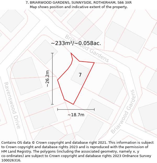 7, BRIARWOOD GARDENS, SUNNYSIDE, ROTHERHAM, S66 3XR: Plot and title map