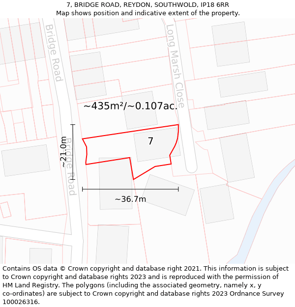 7, BRIDGE ROAD, REYDON, SOUTHWOLD, IP18 6RR: Plot and title map