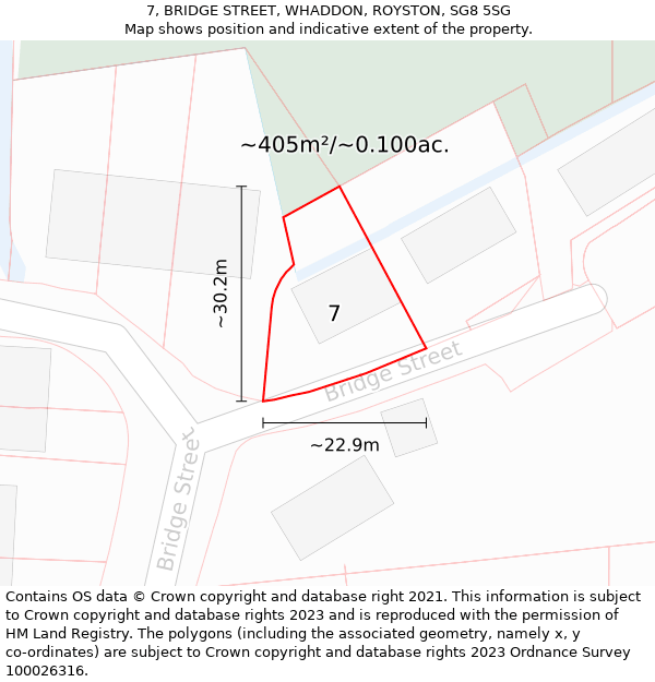 7, BRIDGE STREET, WHADDON, ROYSTON, SG8 5SG: Plot and title map