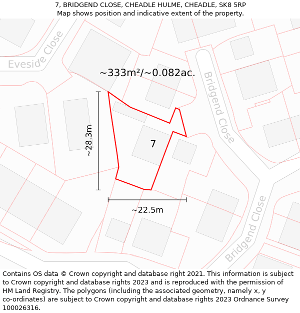 7, BRIDGEND CLOSE, CHEADLE HULME, CHEADLE, SK8 5RP: Plot and title map