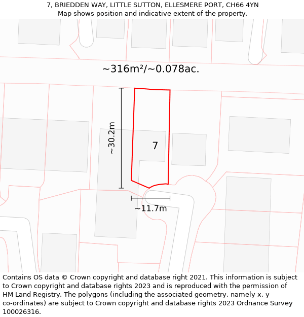 7, BRIEDDEN WAY, LITTLE SUTTON, ELLESMERE PORT, CH66 4YN: Plot and title map