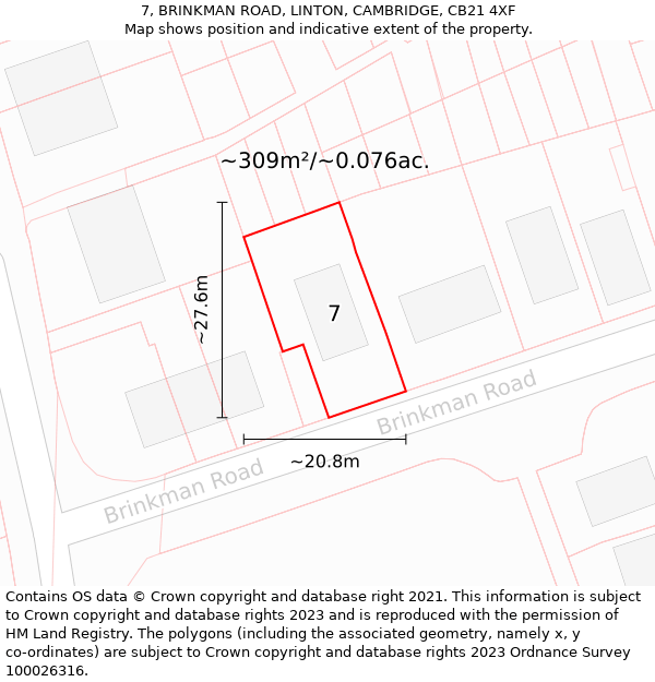 7, BRINKMAN ROAD, LINTON, CAMBRIDGE, CB21 4XF: Plot and title map