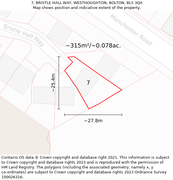 7, BRISTLE HALL WAY, WESTHOUGHTON, BOLTON, BL5 3QA: Plot and title map