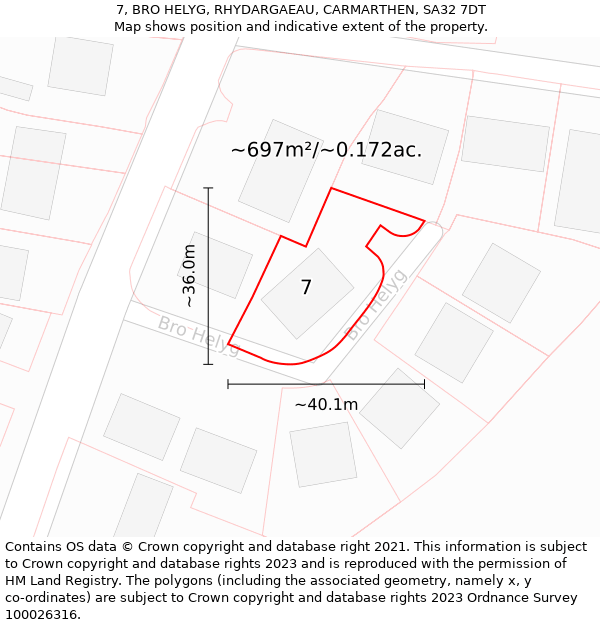 7, BRO HELYG, RHYDARGAEAU, CARMARTHEN, SA32 7DT: Plot and title map