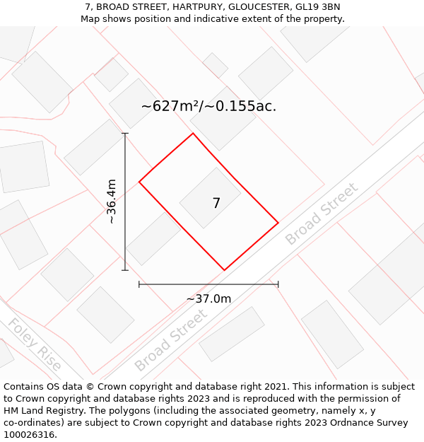 7, BROAD STREET, HARTPURY, GLOUCESTER, GL19 3BN: Plot and title map