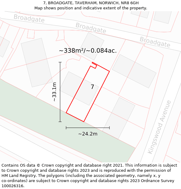 7, BROADGATE, TAVERHAM, NORWICH, NR8 6GH: Plot and title map