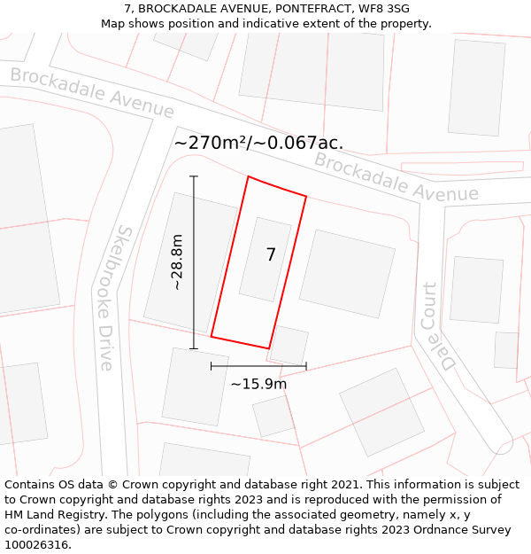 7, BROCKADALE AVENUE, PONTEFRACT, WF8 3SG: Plot and title map