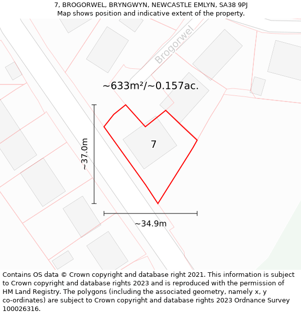 7, BROGORWEL, BRYNGWYN, NEWCASTLE EMLYN, SA38 9PJ: Plot and title map