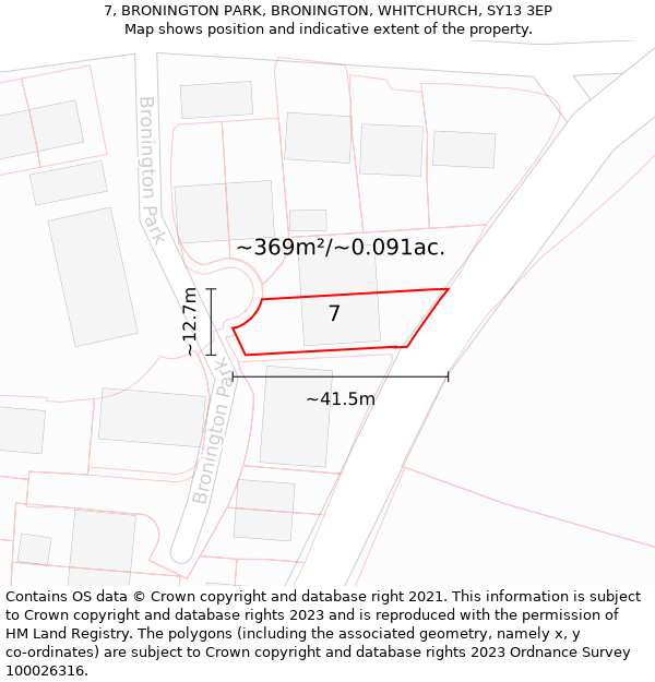 7, BRONINGTON PARK, BRONINGTON, WHITCHURCH, SY13 3EP: Plot and title map