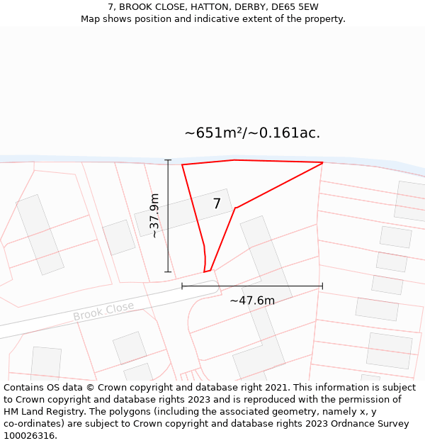 7, BROOK CLOSE, HATTON, DERBY, DE65 5EW: Plot and title map