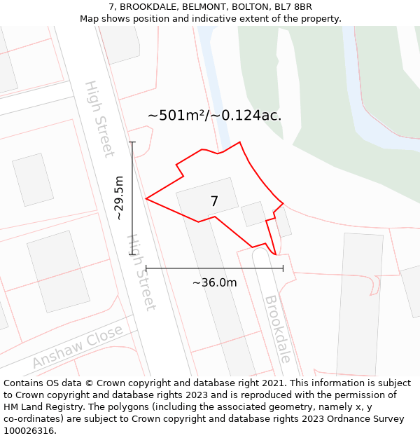 7, BROOKDALE, BELMONT, BOLTON, BL7 8BR: Plot and title map