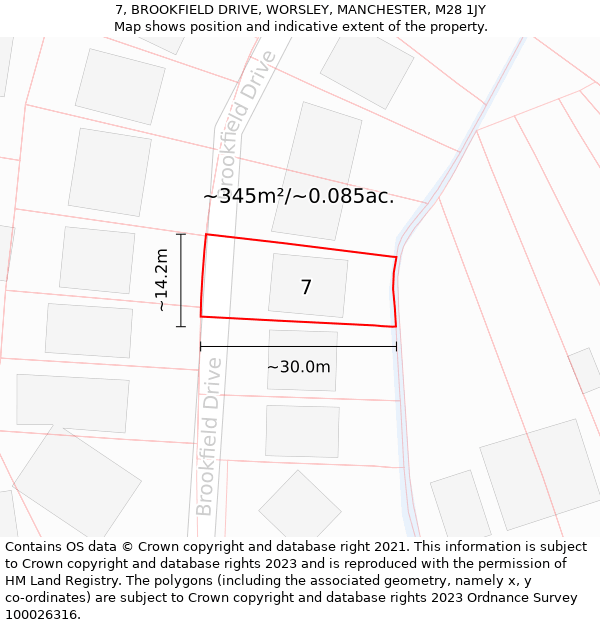 7, BROOKFIELD DRIVE, WORSLEY, MANCHESTER, M28 1JY: Plot and title map