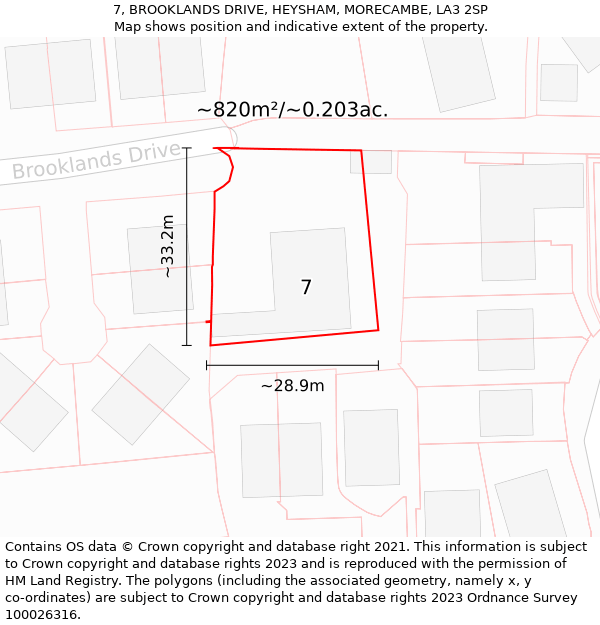 7, BROOKLANDS DRIVE, HEYSHAM, MORECAMBE, LA3 2SP: Plot and title map