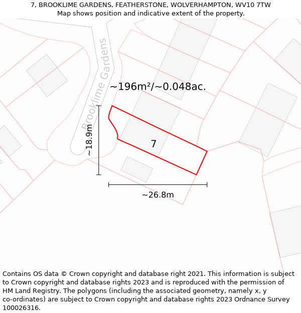 7, BROOKLIME GARDENS, FEATHERSTONE, WOLVERHAMPTON, WV10 7TW: Plot and title map