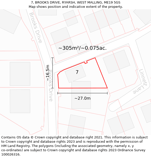 7, BROOKS DRIVE, RYARSH, WEST MALLING, ME19 5GS: Plot and title map