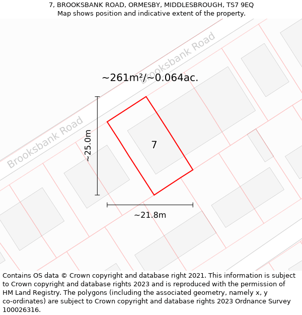 7, BROOKSBANK ROAD, ORMESBY, MIDDLESBROUGH, TS7 9EQ: Plot and title map