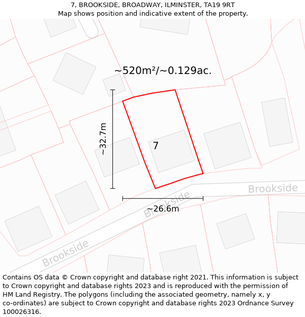 7, BROOKSIDE, BROADWAY, ILMINSTER, TA19 9RT: Plot and title map