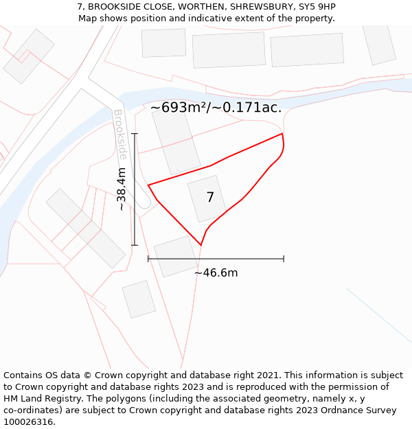 7, BROOKSIDE CLOSE, WORTHEN, SHREWSBURY, SY5 9HP: Plot and title map