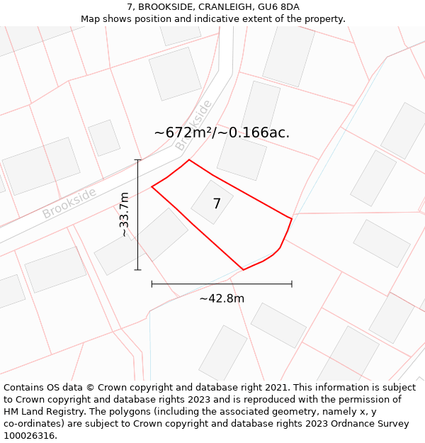 7, BROOKSIDE, CRANLEIGH, GU6 8DA: Plot and title map