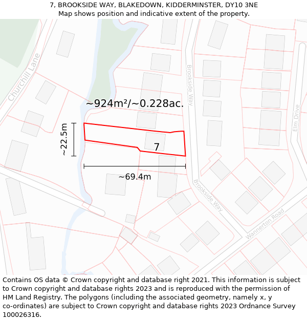 7, BROOKSIDE WAY, BLAKEDOWN, KIDDERMINSTER, DY10 3NE: Plot and title map