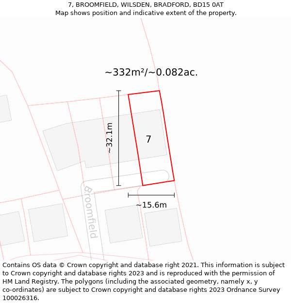 7, BROOMFIELD, WILSDEN, BRADFORD, BD15 0AT: Plot and title map