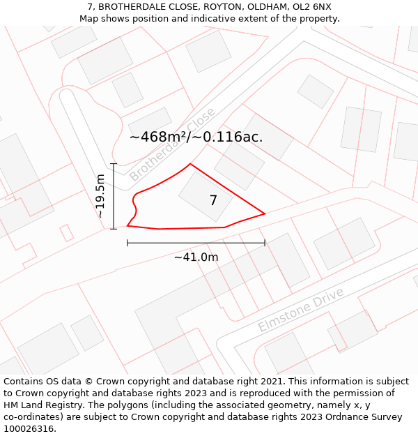 7, BROTHERDALE CLOSE, ROYTON, OLDHAM, OL2 6NX: Plot and title map