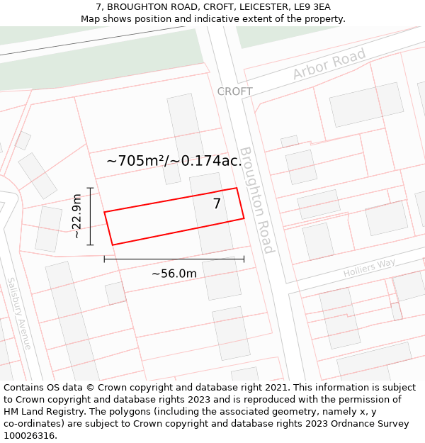 7, BROUGHTON ROAD, CROFT, LEICESTER, LE9 3EA: Plot and title map