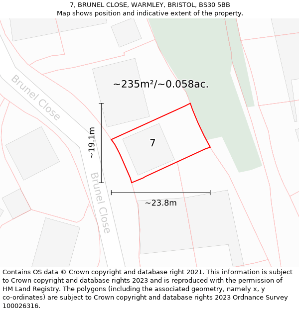 7, BRUNEL CLOSE, WARMLEY, BRISTOL, BS30 5BB: Plot and title map