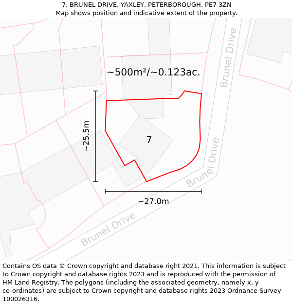 7, BRUNEL DRIVE, YAXLEY, PETERBOROUGH, PE7 3ZN: Plot and title map