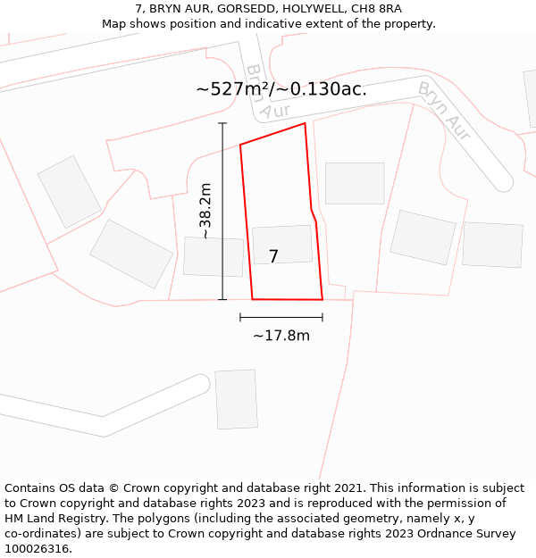 7, BRYN AUR, GORSEDD, HOLYWELL, CH8 8RA: Plot and title map