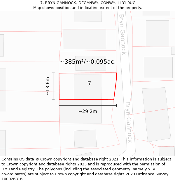 7, BRYN GANNOCK, DEGANWY, CONWY, LL31 9UG: Plot and title map