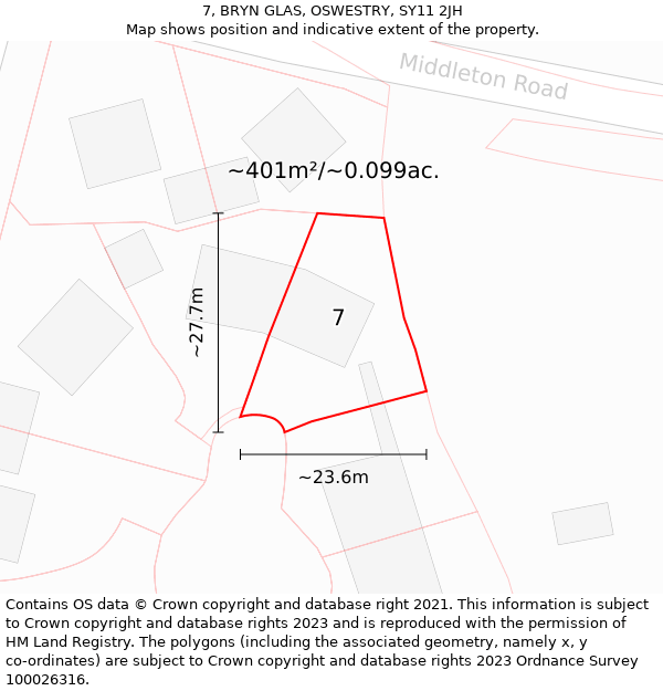 7, BRYN GLAS, OSWESTRY, SY11 2JH: Plot and title map