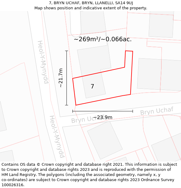 7, BRYN UCHAF, BRYN, LLANELLI, SA14 9UJ: Plot and title map