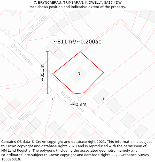 7, BRYNCAERAU, TRIMSARAN, KIDWELLY, SA17 4DW: Plot and title map