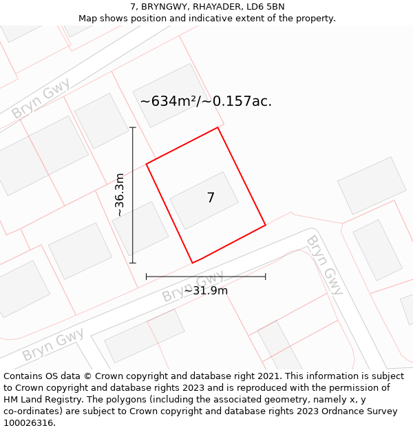 7, BRYNGWY, RHAYADER, LD6 5BN: Plot and title map