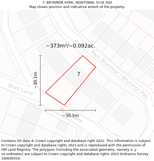 7, BRYNMOR PARK, NEWTOWN, SY16 3GA: Plot and title map