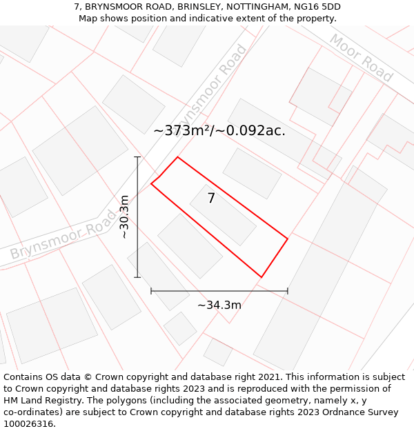 7, BRYNSMOOR ROAD, BRINSLEY, NOTTINGHAM, NG16 5DD: Plot and title map