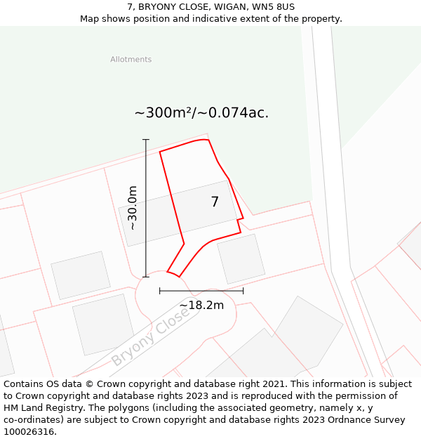 7, BRYONY CLOSE, WIGAN, WN5 8US: Plot and title map