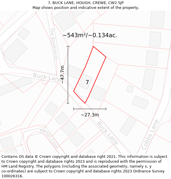 7, BUCK LANE, HOUGH, CREWE, CW2 5JP: Plot and title map