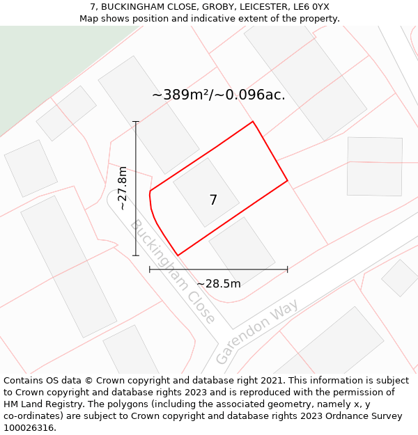 7, BUCKINGHAM CLOSE, GROBY, LEICESTER, LE6 0YX: Plot and title map