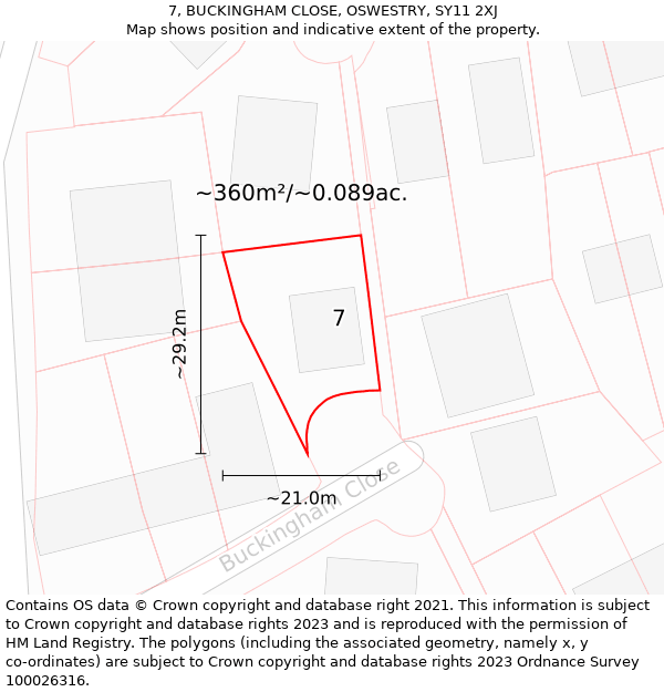 7, BUCKINGHAM CLOSE, OSWESTRY, SY11 2XJ: Plot and title map